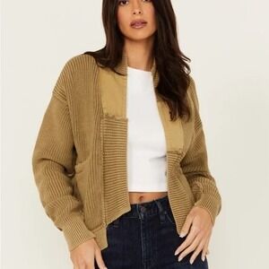 We The Free Worn Thru Surplus Cardi Sweater Olive Army XS Oversized Shacket Boho